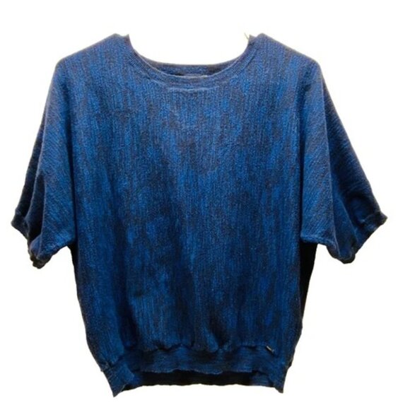DKNY Cropped Knit Sweater Women’s XS Blue Marble Lightweight Dolman Sleeve Top - Picture 1 of 6
